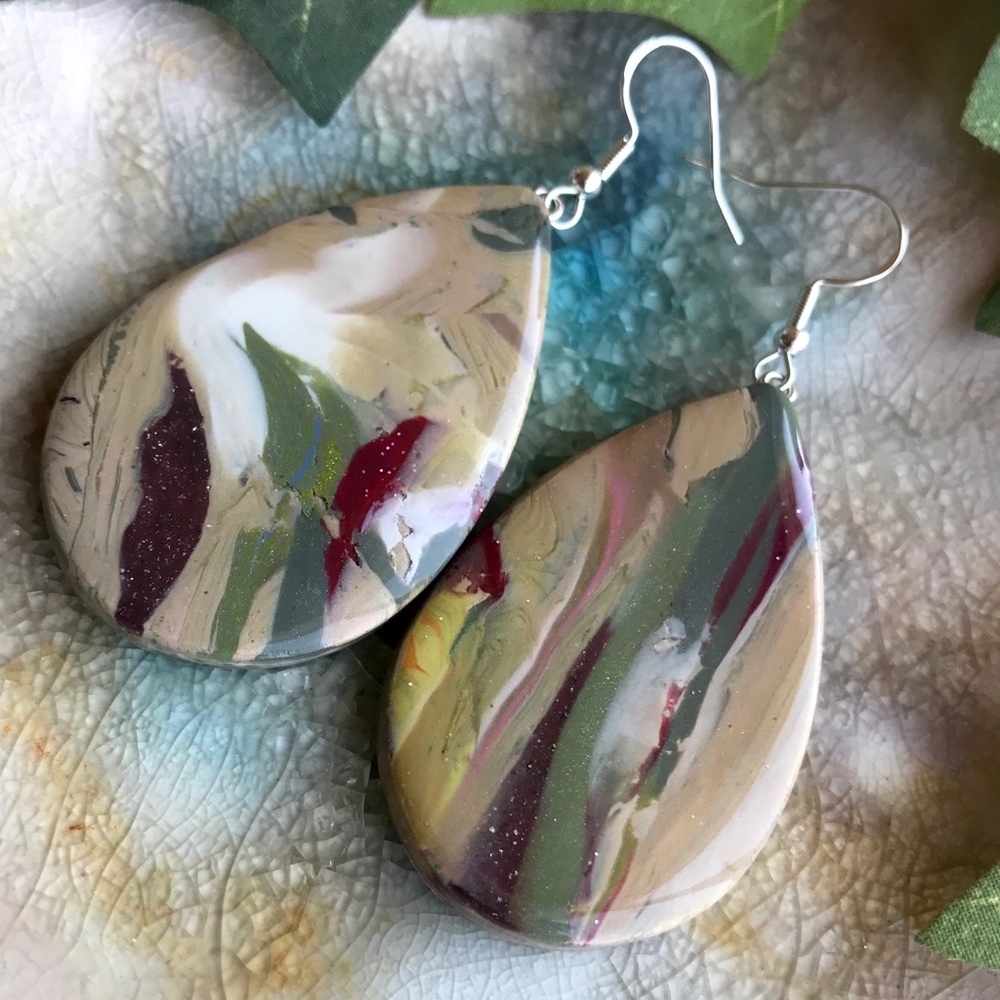Handmade Polymer Clay Teardrop Earrings